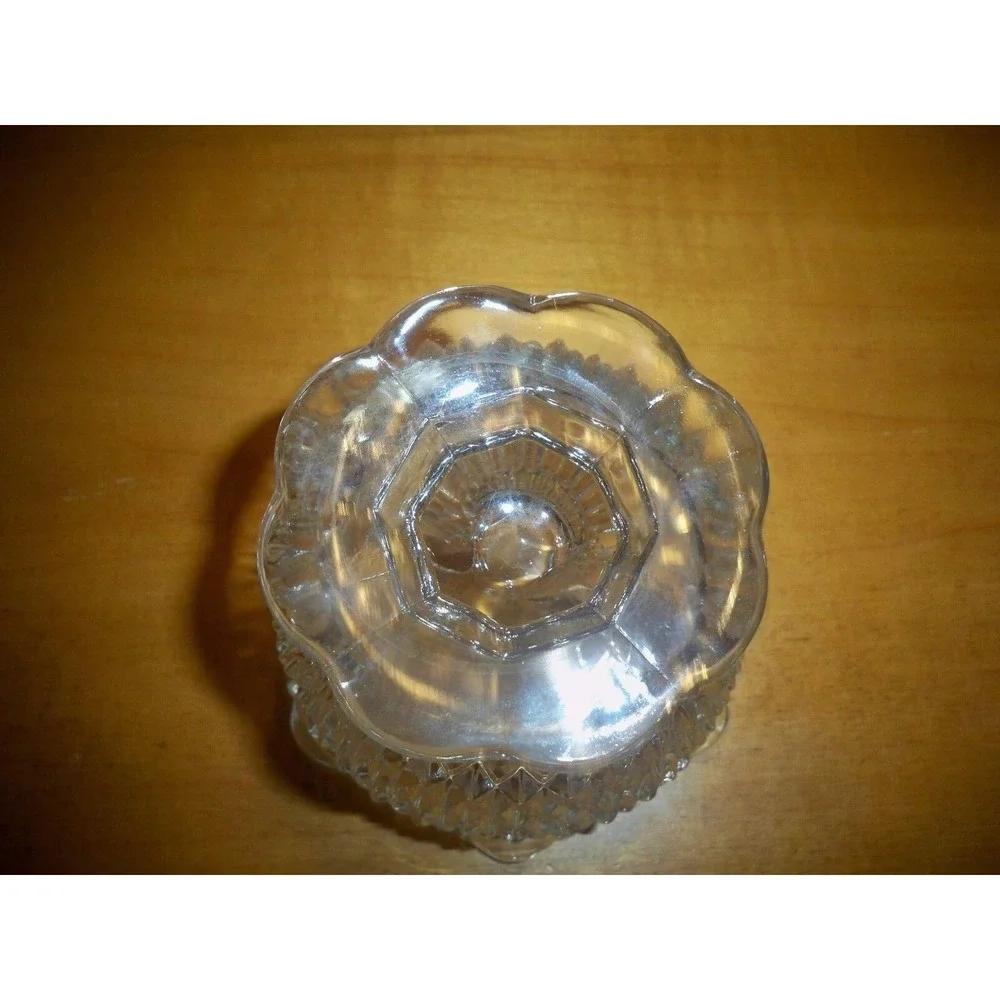 EAPG Glass Diamond Pattern Footed‎ Bowl Candy Dish Dessert Cup footed ruffled